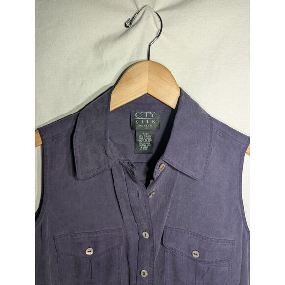 VTG City Silk Womens Purple Sleeveless button up Silk Top Sz SP 90’s Collared - Picture 2 of 4